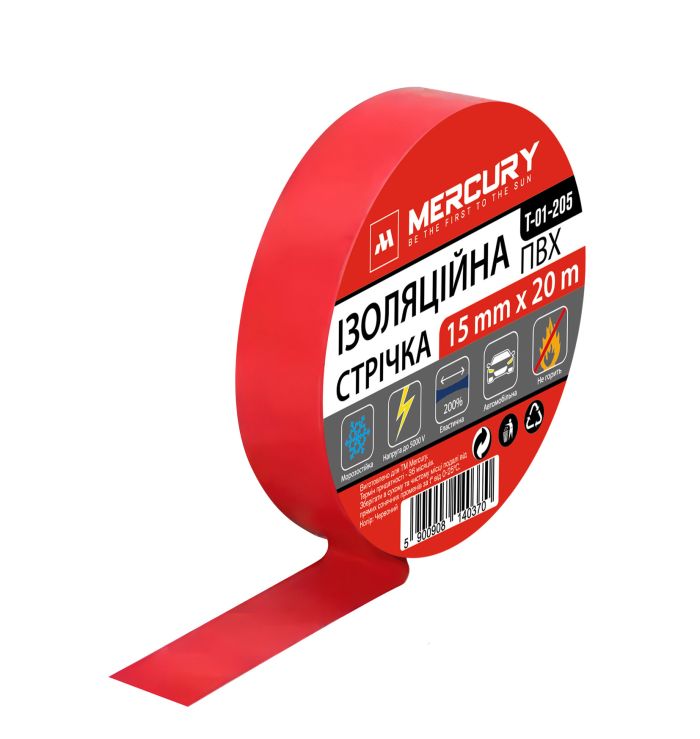 Изолента ПВХ Красная 15 мм 20 м MERCURY
