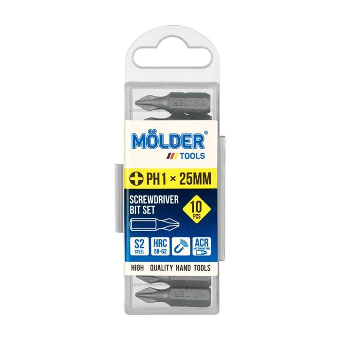 Биты крестовые PH1 х 25 мм в упаковке 10 шт S2, HRC 58-62  MOLDER