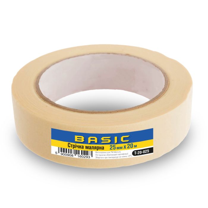 Малярна стрічка жовта 25 мм 20 м BASIC