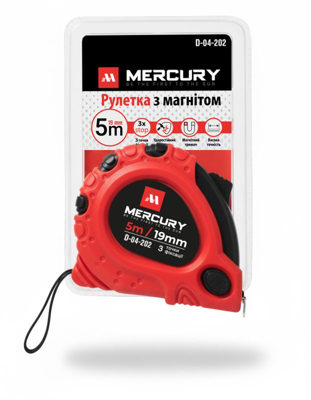 Рулетка с магнитом 5 м х 19 мм на блистере MERCURY