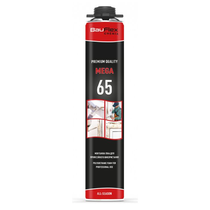 Пена монтажная под пистолет 65 л MEGA 850 мл BauFlex