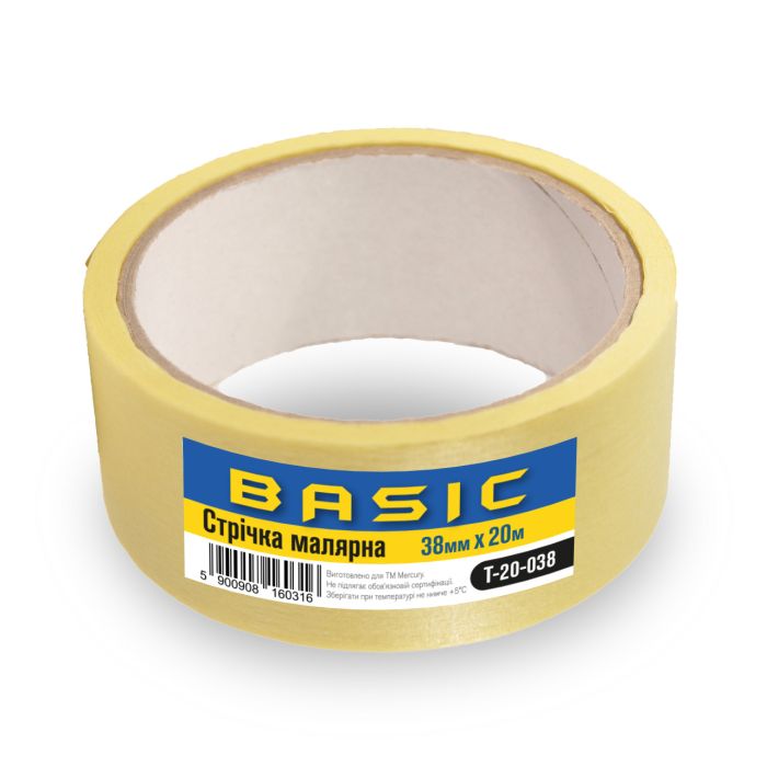 Малярна стрічка жовта 38 мм 20 м BASIC