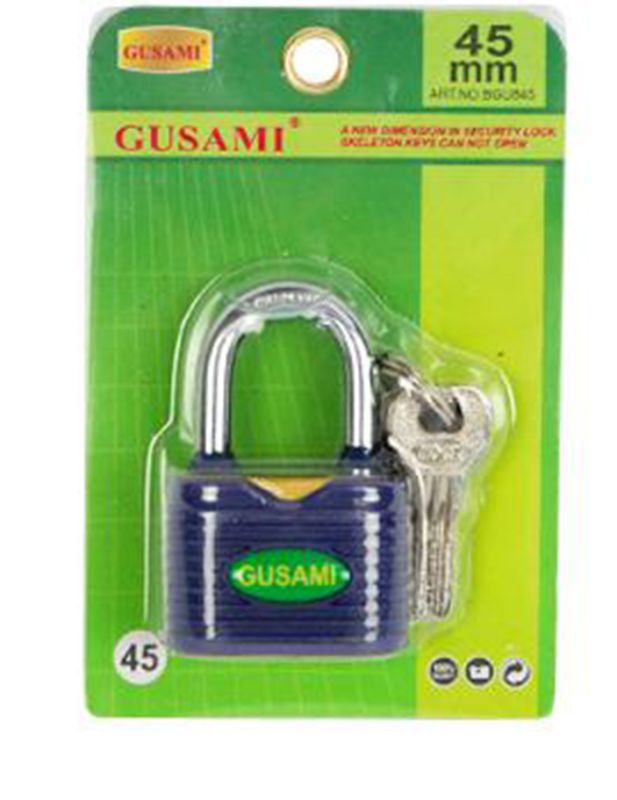 Замок навесной 45 мм Цветной GUSAMI 4 ключа, на блистере BGU845