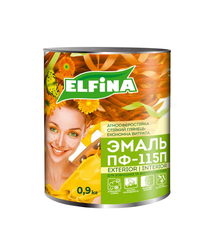 Эмаль алкидная ПФ-115 Желтая 0.9 кг Elfina