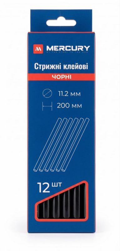 Стержни клеевые Черные 11.2 мм 200 мм упаковка 12 шт MERCURY