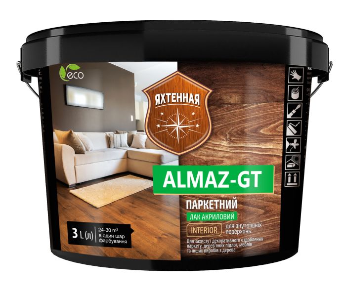 Лак паркетный акриловый 3 л Глянец ALMAZ-GT Yacha Wood
