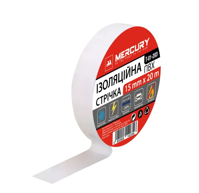 Изолента ПВХ Белая 15 мм 20 м MERCURY