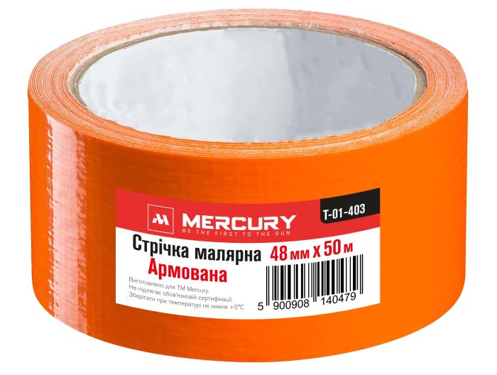Лента малярная армировання 48 мм 50 м оранжевая фасадная Mercury