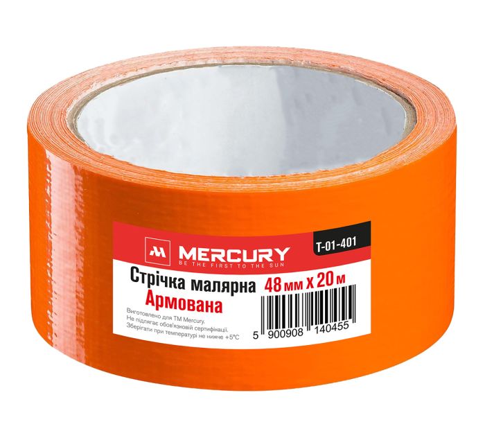 Лента малярная армировання 48 мм 20 м оранжевая фасадная Mercury