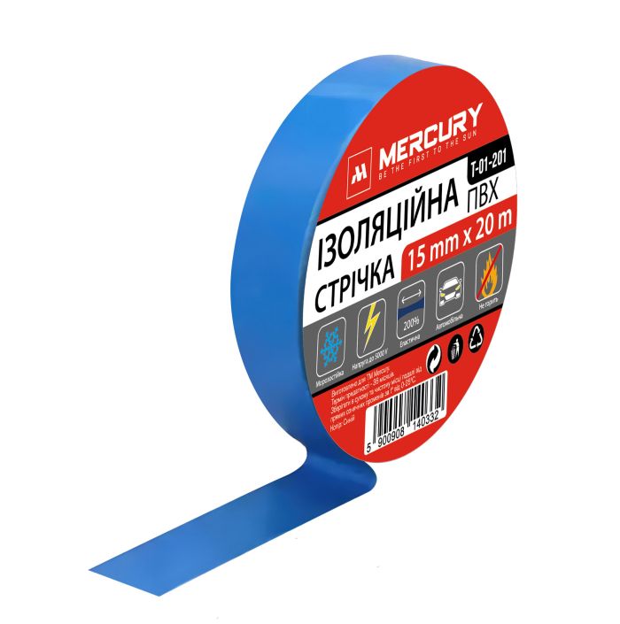 Изолента ПВХ Синяя 15 мм 20 м MERCURY