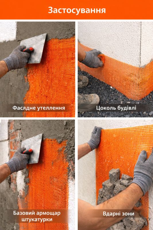 Стеклосетка фасадная 4 х 4 Оранжевая Baustoff Premium (50 м, 170 г/м2)