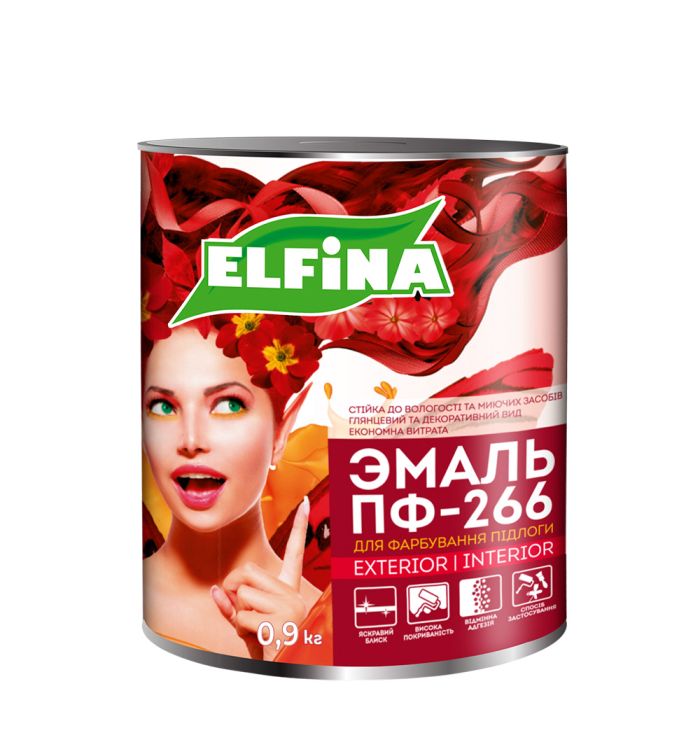 Эмаль для пола ПФ-266 Желто-коричневая 0.9 кг Elfina