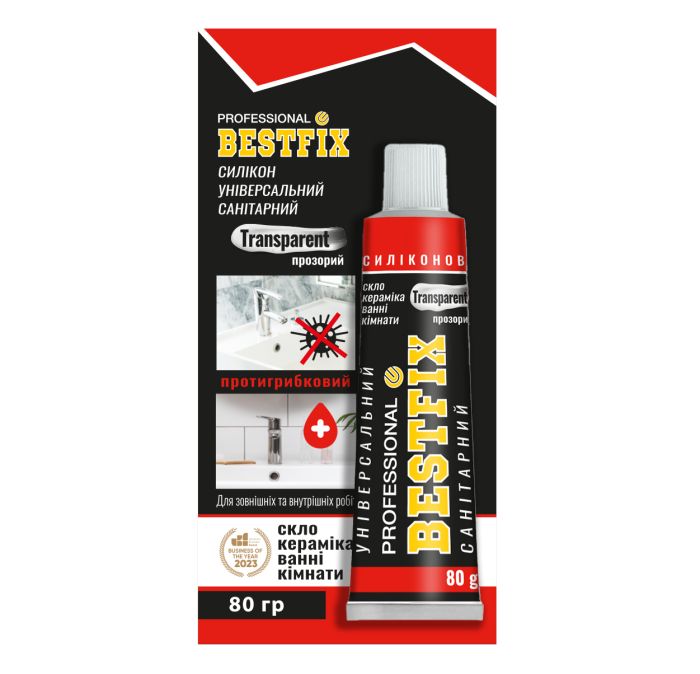 Силикон универсальный санитарный Прозрачный 80 мл на блистере BESTFIX