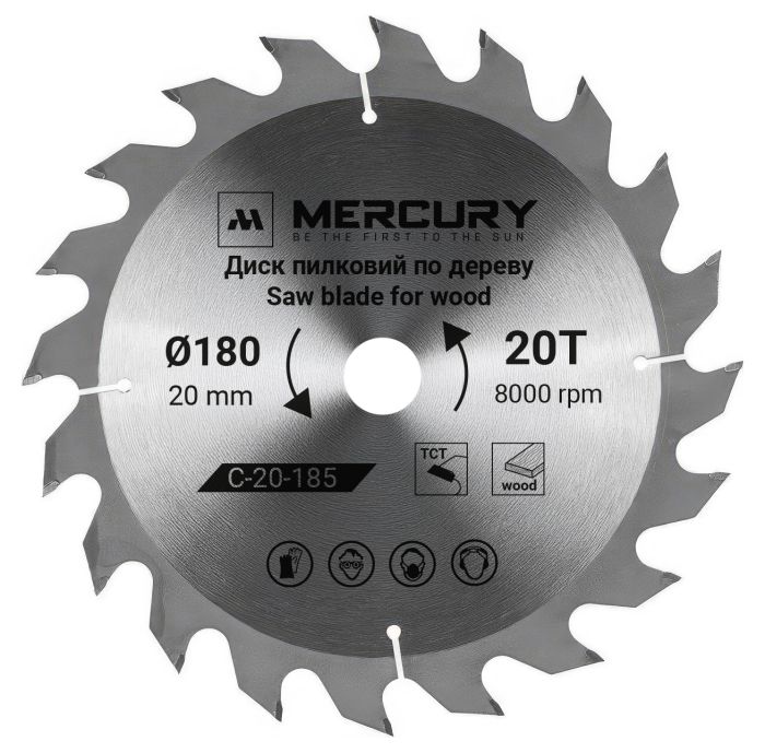 Пилковий диск по дереву 185 мм T-20 20 мм MERCURY