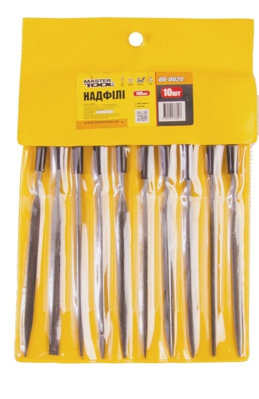 Набір Надфілів з пластиковою ручкою 140 мм 10 шт MASTERTOOL 06-0020