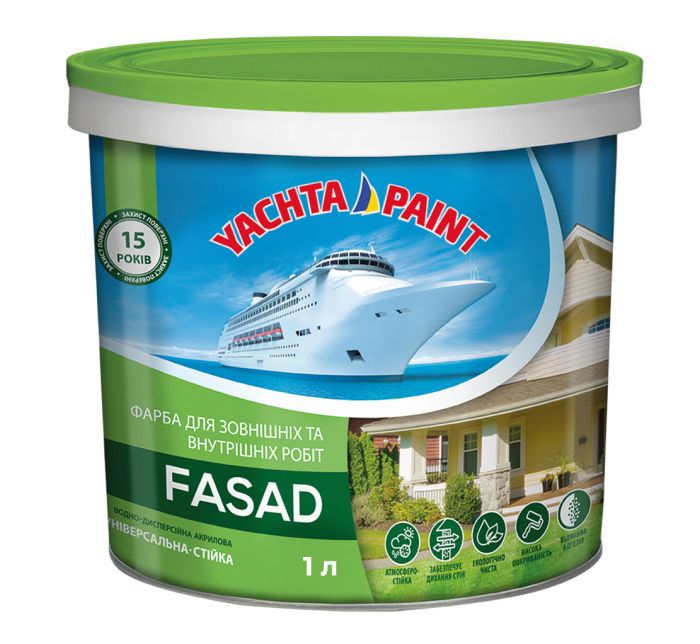 Краска фасадная атмосферостойкая 1 л "FASAD" Белая Yacha Paint